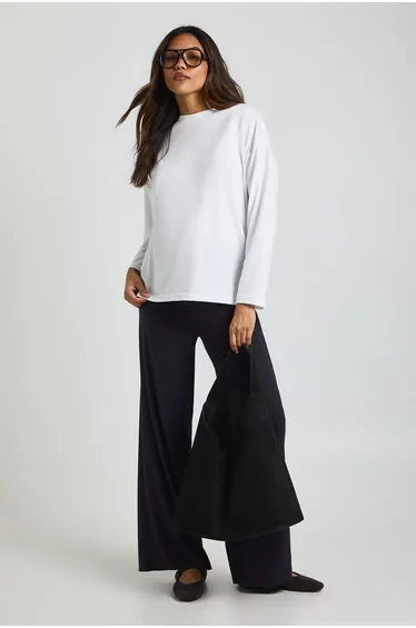 بنطلون رياضي بأرجل عريضة إيلاستيك لون أسود - للحوامل