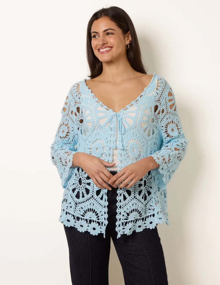 Long-Sleeved Crochet Cardigan - 1