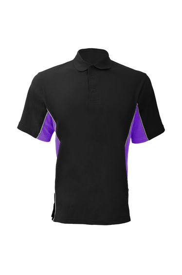 Gamegear® Mens Track Pique Short Sleeve Polo Shirt Top - Black/Purple/White
