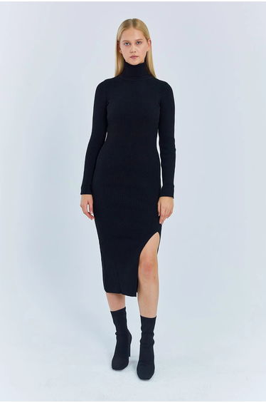Mixray Turtleneck Midi Knit Dress with Slit