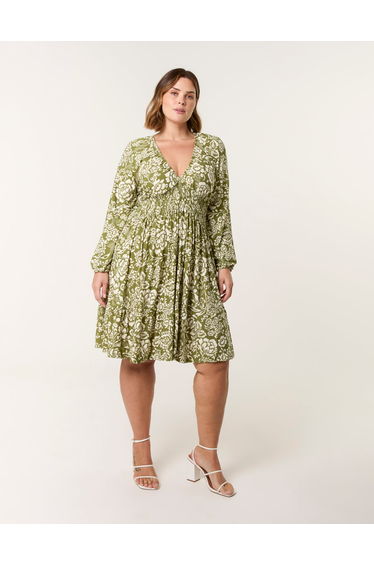 Curve Shirred Neck Elastic Mini Dress