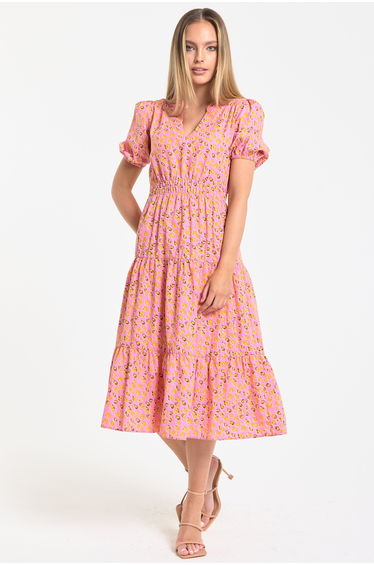 Pink Leopard Print Midi Dress
