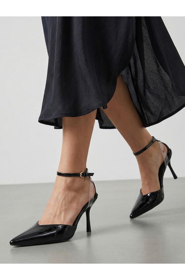 Black Patent Ankle Strap Pointed-Toe Shoes