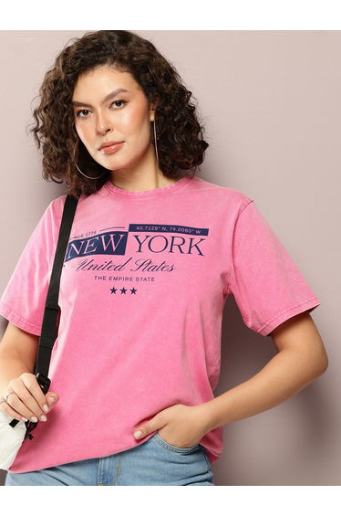 Women Oversized Printed Crew Neck T-Shirt