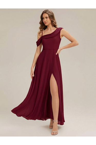 Side Slit Chiffon Sleeveless Bridesmaid Dress