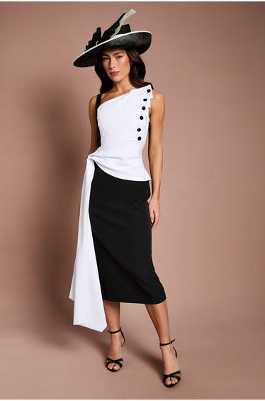 Lisa Tan Fan Detail Crepe Midi Dress