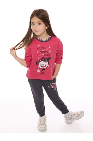 Girls Glitter Graphic Print Top and Joggers Set