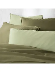 شرشف سرير قطن مغسول سادة بحواف مطاطية - 3