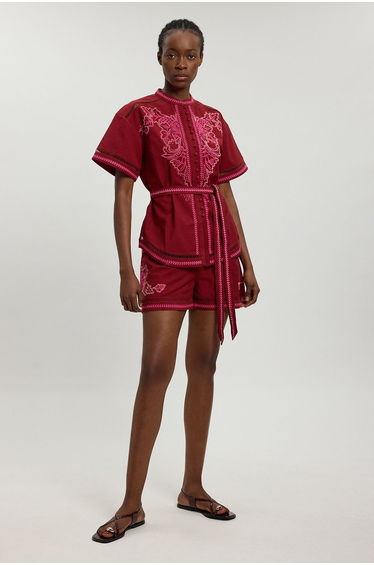 Linen Blend Beaded Embroidery Shirt Co ord