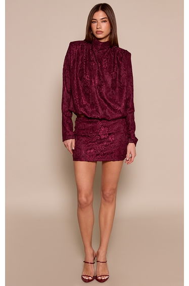 Wine Lace Mid Rise Mini Skirt
