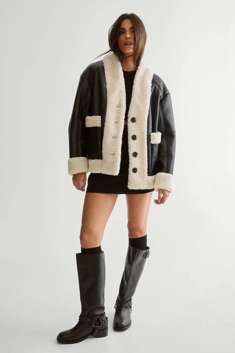 Borg Bonded 80s Aviator Jacket - 1