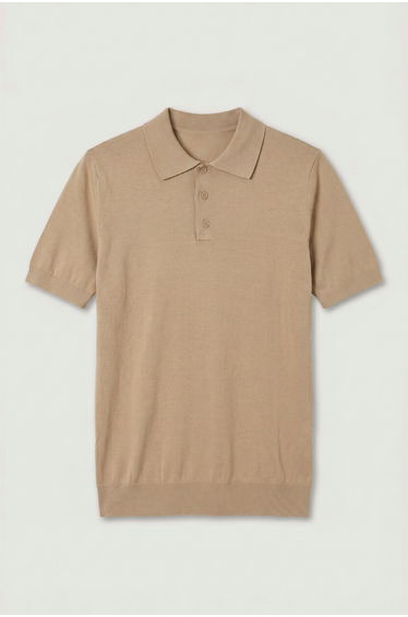 Cotton Knitted Polo Beige