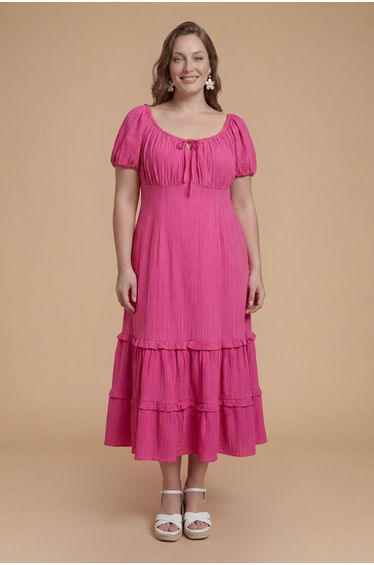 Curve Sweetheart Ruffle Tiered Hem Midi Dress
