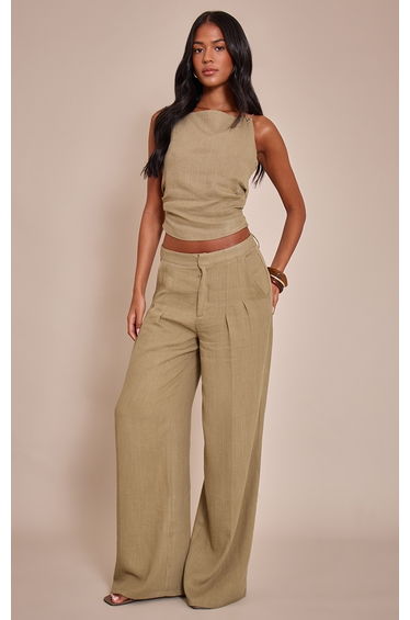 Tall Sage Green Textured Strap Detail Top