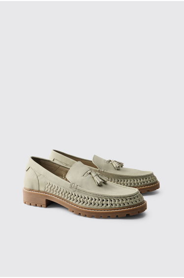 Faux Suede Weave Track Sole Loafer - stone
