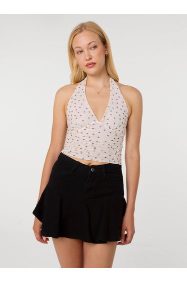 Polka Dot Ruched Side Halter Top