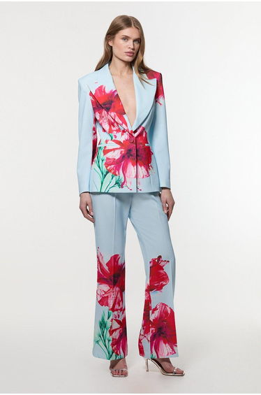 Tailored Crepe Placed Floral Wide Leg Trouser