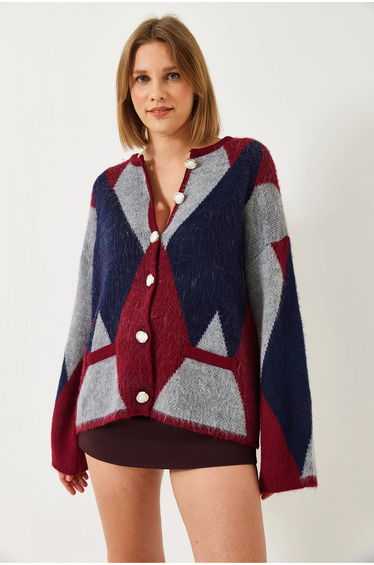 LUCCI Buttoned Geometric Pattern Cardigan