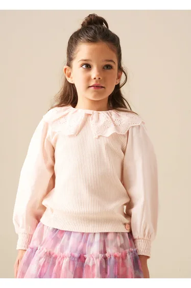Elise Bow Collar L/S Top - Pink