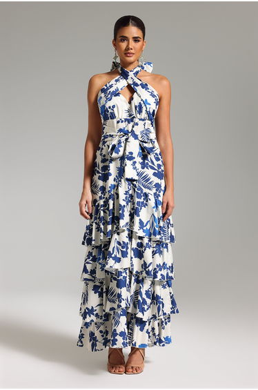 Ninon Halterneck Printed Layered Maxi Dress