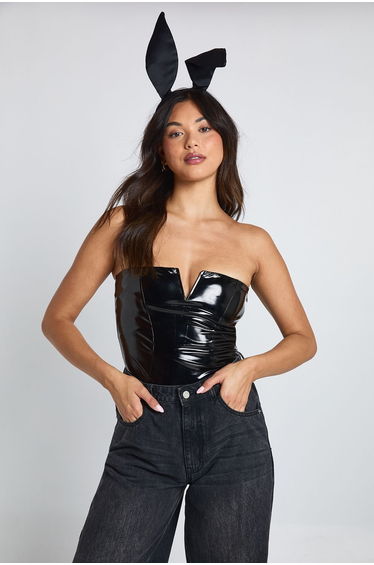 Halloween Vinyl V Front Bandeau Bodysuit - black