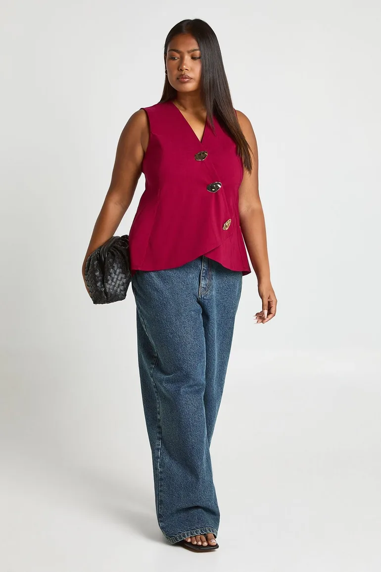 Plus Gold Button Trim Waistcoat - 2