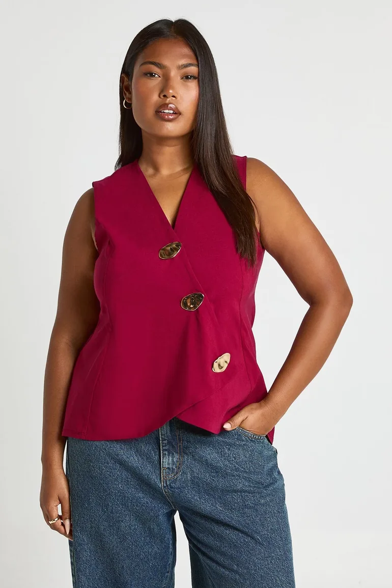 Plus Gold Button Trim Waistcoat