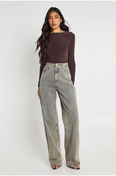 Tall Double Layer Slinky Long Sleeve Top - chocolate