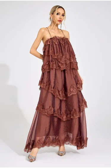 Axiom Russet Lace Maxi Dress