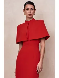 Deva | Red High-Neck Cape - 3