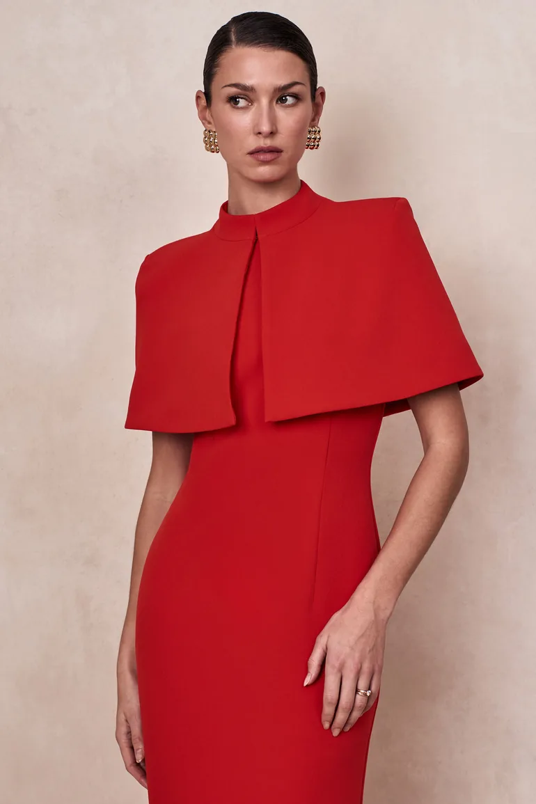Deva | Red High-Neck Cape - 6