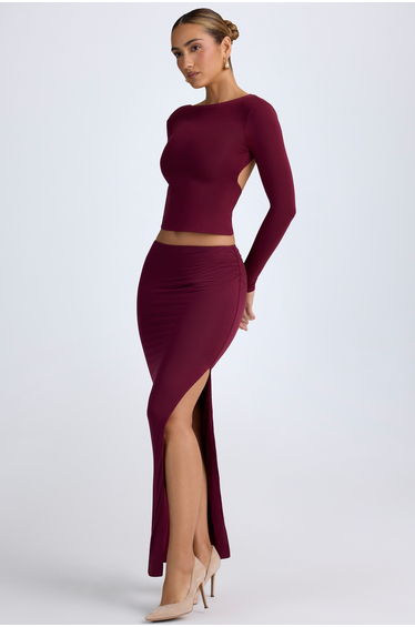 Modal Low-Rise Maxi Skirt in Wine Red