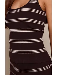 Chocolate Scoop Neck Striped Knitted Vest - 3