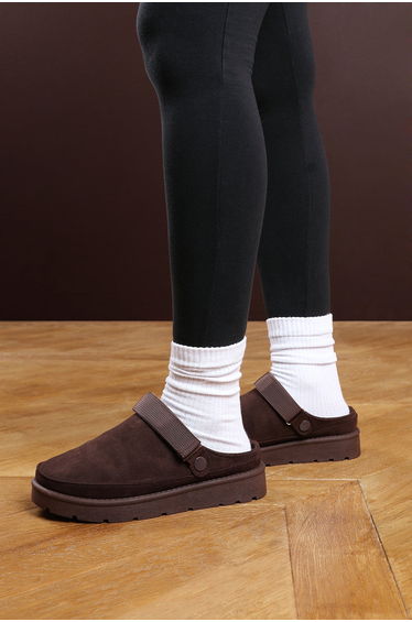 Taliah Cosy Adjustable Sling Back Brown Faux-Suede Slippers