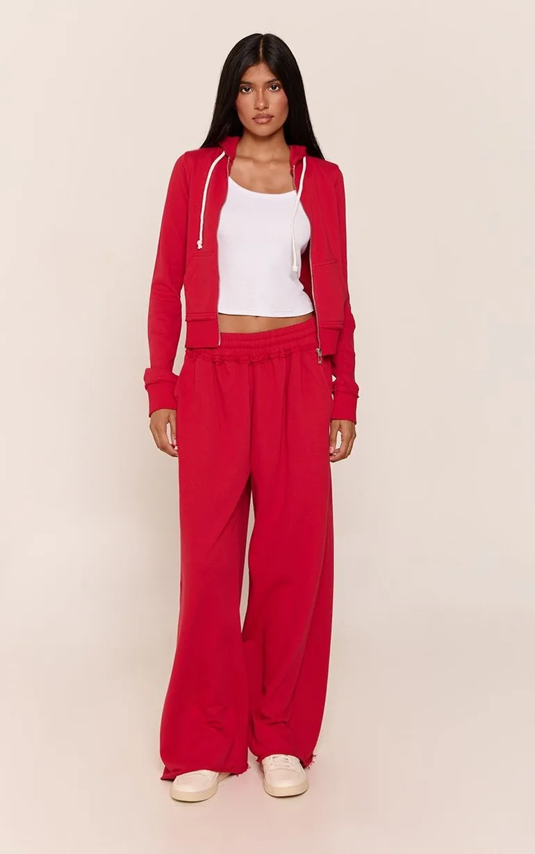 Red Contrast Drawstring Oversized Joggers