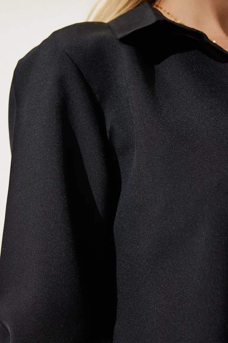 Women's Black Soft Textured Basic Shirt - 4