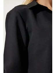 Women's Black Soft Textured Basic Shirt - 4