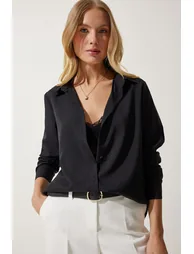 Women's Black Soft Textured Basic Shirt