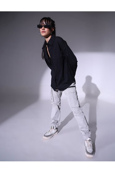 Spread Collar Oversized Casual Shirt