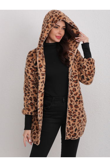 Longline Leopard Print Fleece Jacket