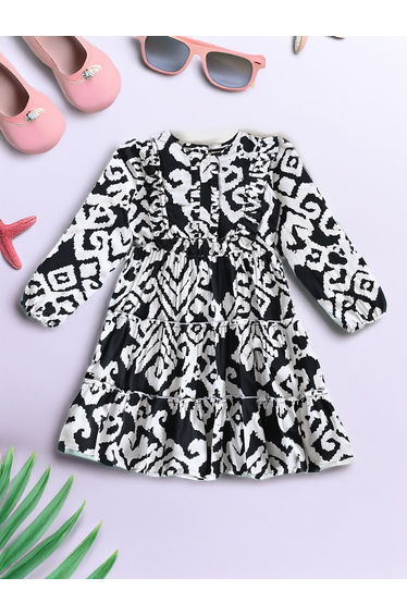 Printed Ruffled Detail Knee-Length Dress