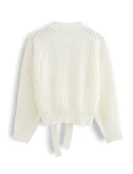Wrap Bowknot Chunky Knit Sweater in White - 1