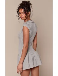 Grey Short Sleeve Dropped Waist Knitted Mini Dress - 1