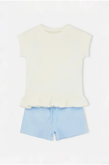 Ecru Striped Knitted Top and Bottom Set