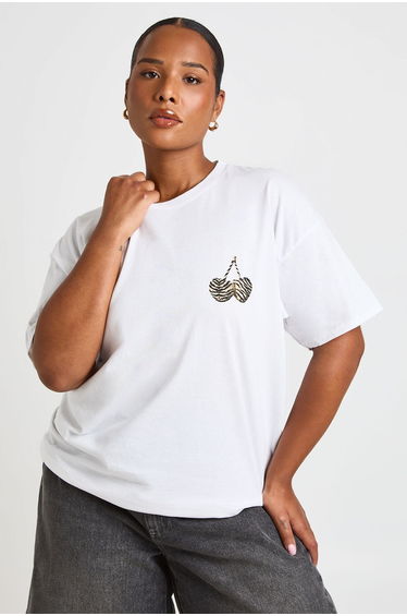 Plus Zebra Cherry Printed T Shirt - white