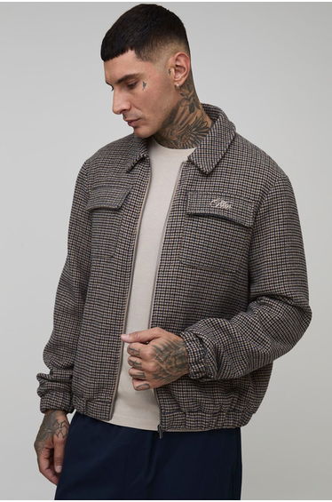 Tall Check Boxy Regular Fit Harrington Jacket - multi