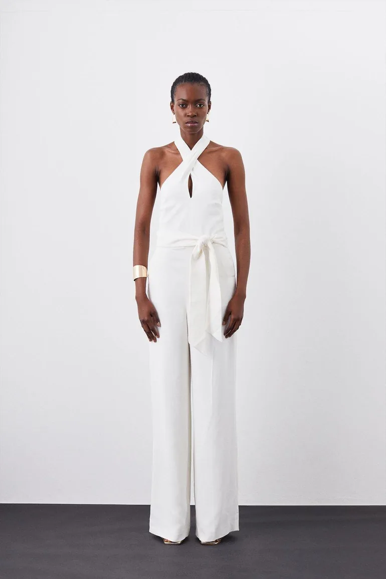 Compact Viscose Stretch Drape Tailored Jumpsuit