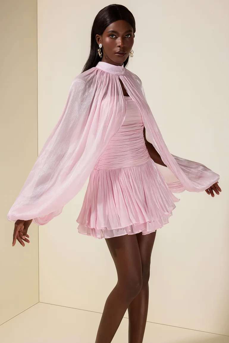 فستان جاردان فو ستان زهري قصير على شكل حرف A بأكمام طويلة - 5