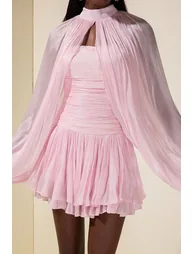 فستان جاردان فو ستان زهري قصير على شكل حرف A بأكمام طويلة - 7