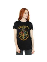 Harry Potter Womens/Ladies Hogwarts Varsity Cotton Boyfriend T-Shirt - Black